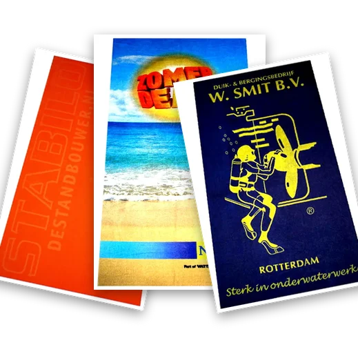 Fotoboek: voorbeelden van handdoeken en strandlakens met logo