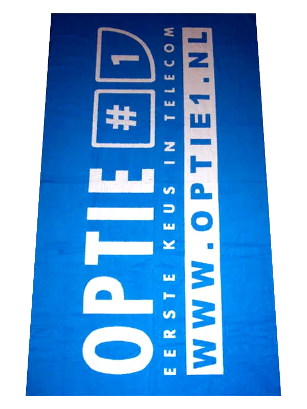 Blauwe handdoek met een ingeweven logo (jacquard overall) Blauwe handdoek met een ingeweven logo (jacquard overall)